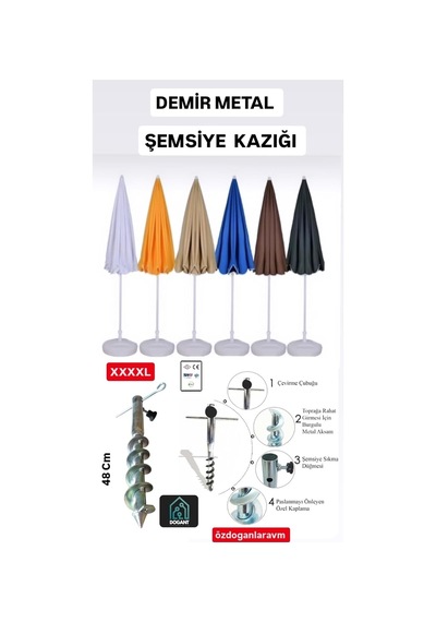 Xxxxl Fırtına Şemsiye, Metal Kazık Sabitleme Sistemi, Gri Diğer