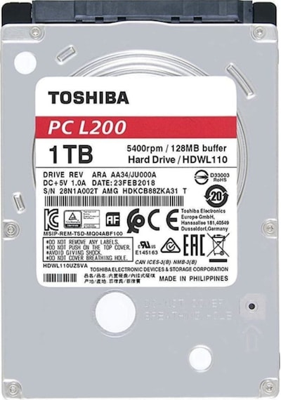 Toshiba L200 HDWL110UZSVA 2.5" 1 TB 5400 RPM SATA 3 128 MB HDD