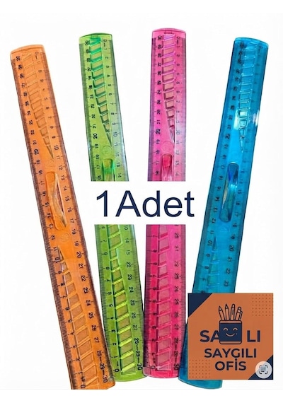 Saygılıofis Renkli Plastik Tutmalı Cetvel 30 Cm Ergonomik Şeffaf Çizim Cetveli Karışık Renkler 1 Adet Çok Renkli