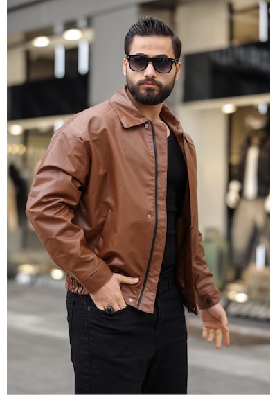 Unisex Yeni Sezon Kapitone Dolgulu Oversize Vintage Taba Derii