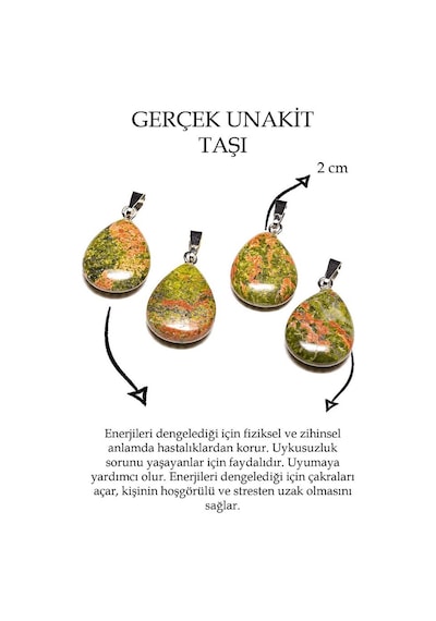 Erilsa Sertifikalı Damla Kesim Unakit Taşı Kolye Çok Renkli