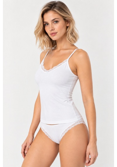 Loule Kadın Beyaz Pamuklu Dantelli Atlet Bikini Külot Takımı
