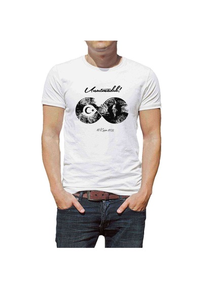 Sonsuzluk 10 Kasim Açık Renkler Tum Baskılı Beyaz Erkek Tshirt