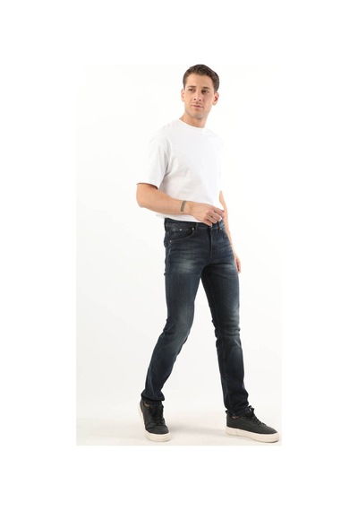 Banny Jeans Erkek Orta Bel Taşlanmış Jean Pantolon Lacivert 35