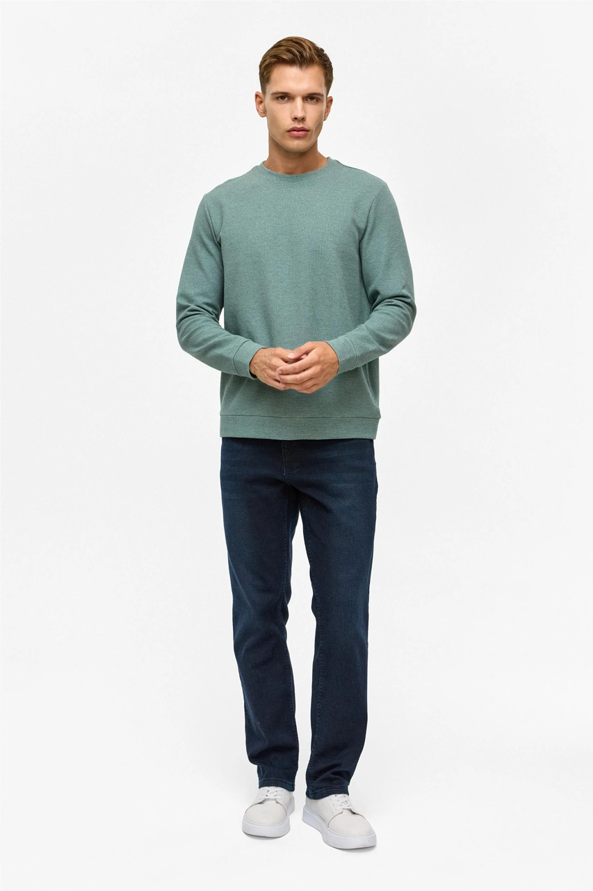 Süvari Haki Regular Düz Bisiklet Yaka Sweatshirt-38791 Haki