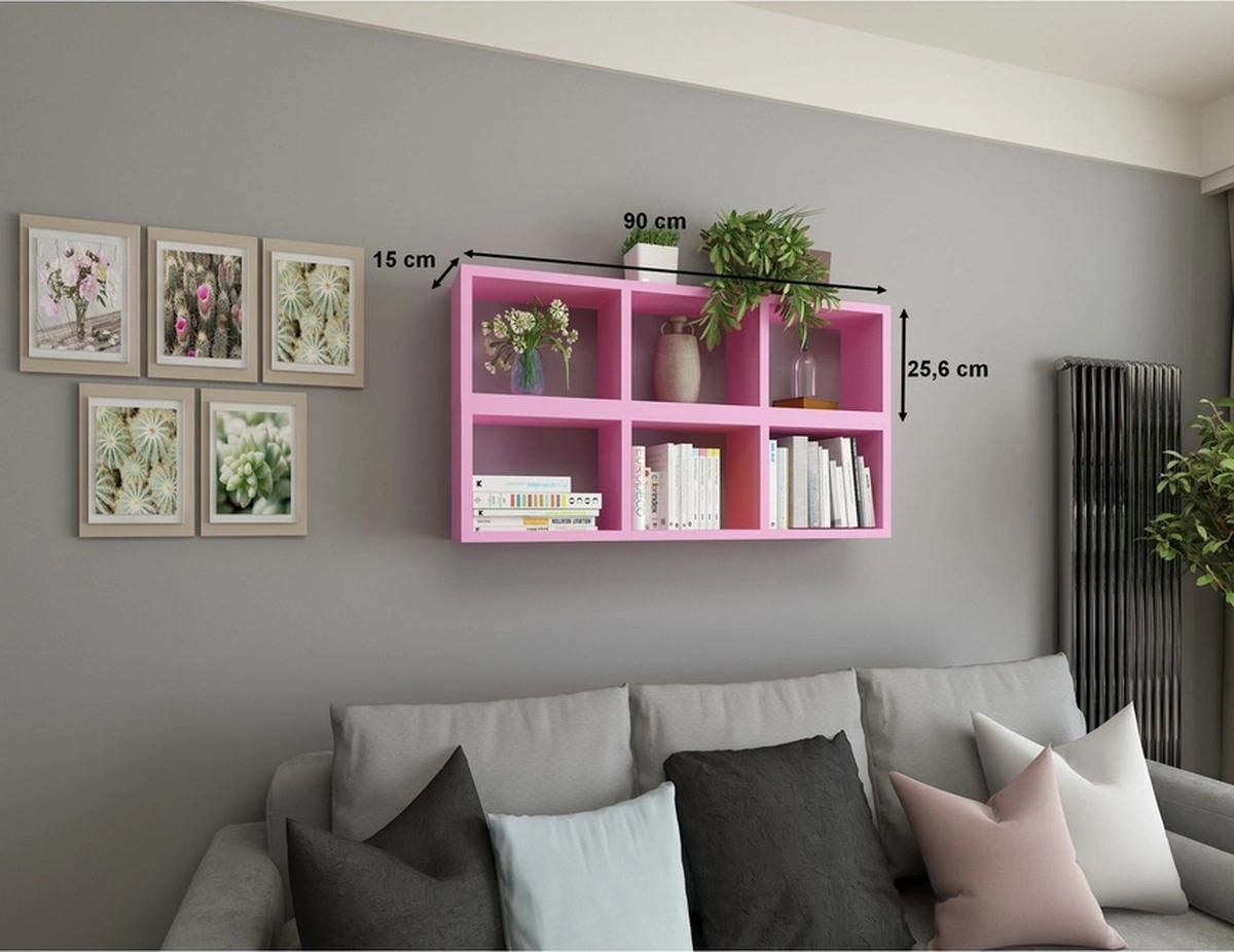 Duvar Rafı Kitaplık Yatay Dikey Takım Pembe Pembe