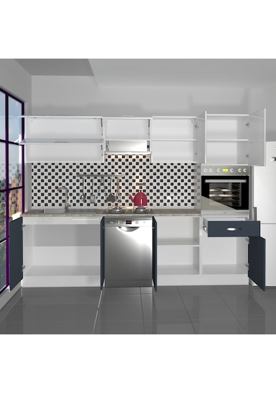 Decoraktiv Elite 280y Ankastre Boy Dolaplı Mdf Hazır Mutfak Dolabı - Tezgah Dahil - Antrasit - Beyaz Decoraktiv Elite 280y Ankastre Boy Dolaplı Mdf Hazır Mutfak Dolabı - Tezgah Dahil - Antrasit - Beyaz