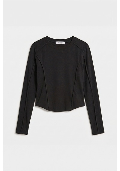 it's basic Kadın Siyah Renk W5 Organik Kumaş Crop Fit Body