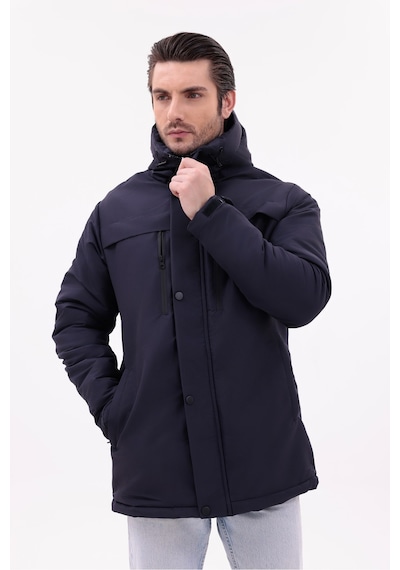 Blayn Jeans Erkek Polarlı Kürklü Su Ve Rüzgar Geçirmez Kapüşonlu Kışlık Mont & Kaban & Parka Lacivert