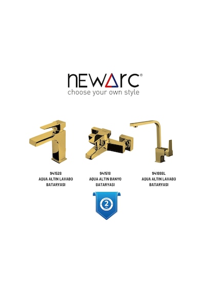 Newarc Aqua Altın Lavabo-banyo-eviye Bataryası 3'lü Set 941528-941518-941888l Altın