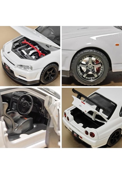 Nissan Skyline Gtr R34 1:24 Diecast Metal Model Araba Koleksiyon Sesli Işıklı Beyaz