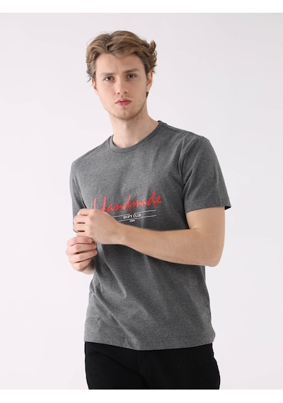 Dufy Antrasit Melanj Erkek Regular Fit O Yaka Tshirt - 94377 Antrasit Melanj