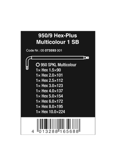 Wera 05073593001 950/9 Hex-Plus Milticolor 1 SB Çok Renkli Allen Anahtar Takımı 9 Parça