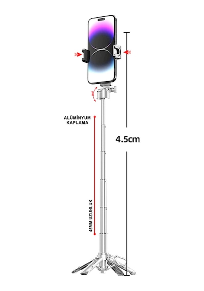 Magsafe Uyumlu 360 Derece Dönebilen Bluetooth Kumandalı Selfie Çubuğu & Tripod Mt6633