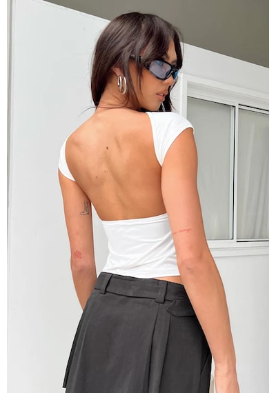 Madmext Beyaz Sırt Dekolteli Crop Kadın Bluz Mg1851-beyaz Beyaz