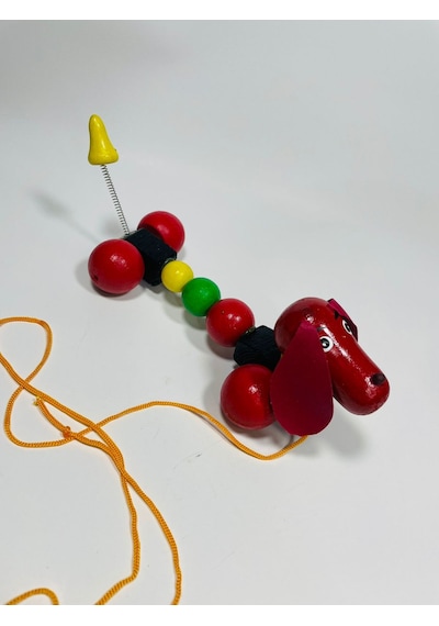 Ahşap Köpek İpli Çekmeli Oyuncak -17Cm