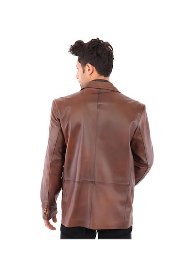 Hakiki Kuzu Derisi Blazer Düğmeli Erkek Deri Ceket Kahverengi Kahverengi