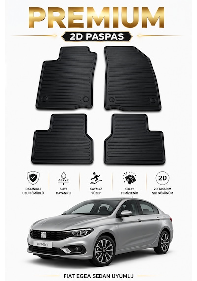 Fiat Egea Sedan 2d Kauçuk Oto Paspas 4 Parça Araca Özel Kaymaz Kolay Temizlenir Siyah