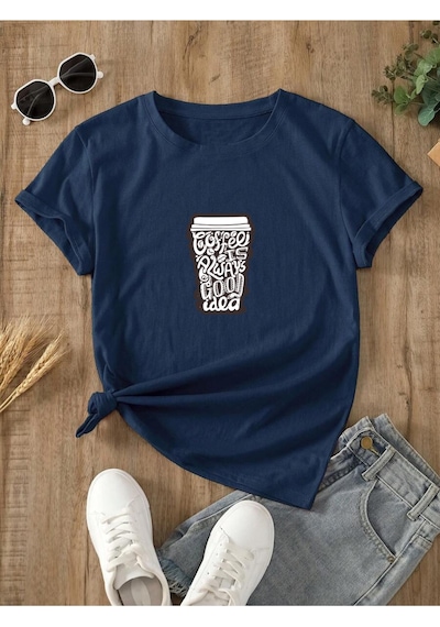 Uyguntarz Unisex Kahve Severlere Özel Tasarım Basklı Tshirt Lacivert
