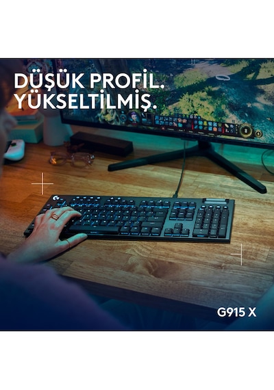 Logitech G915 X Düşük Profilli Rgb Aydınlatmalı Gl Brown Pc/mac Için Kablolu Ingilizce Q Mekanik Oyun Klavyesi, Siyah