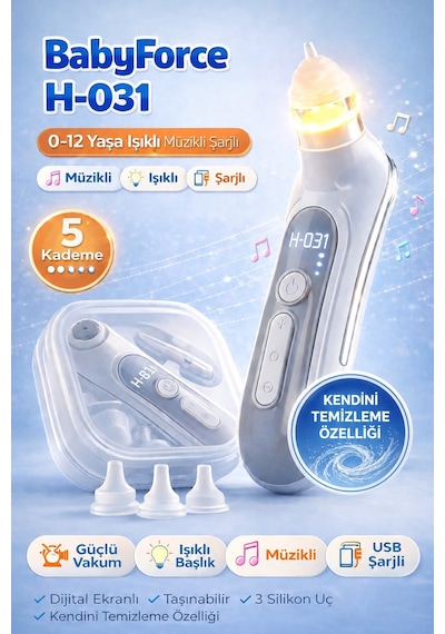 Babyforce H-031 Kendini Temizleyen Bebek Burun Aspiratörü 0-12 Yaş Işıklı Müzikli Şarjlı