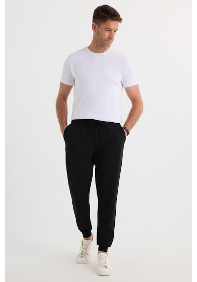 Tudors Erkek Regular Fit Klasik Kesim Beli Bağcıklı Jogger Cepli Lastikli Paça Siyah Eşofman Altı-40063 Siyah