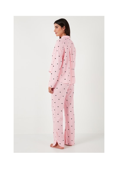 Lela Desenli Rahat Kesim Bol Paça Yazlık Bayan Pijama Takımı 6110014 Toz Pembe