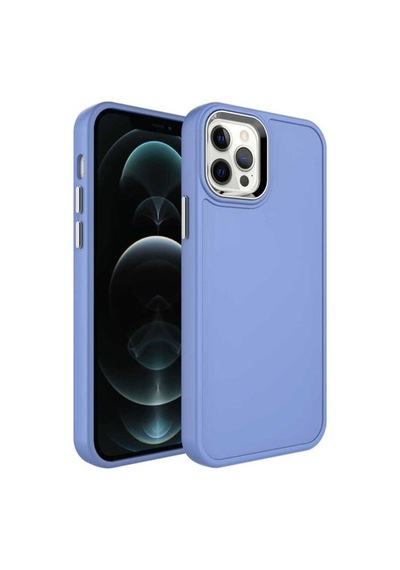 Apple Uyumlu iPhone 12 Pro Max Kılıf Metal Çerçeve Ve Buton Tasarımlı Sert Zore Botox Kapak Lavendery Gray