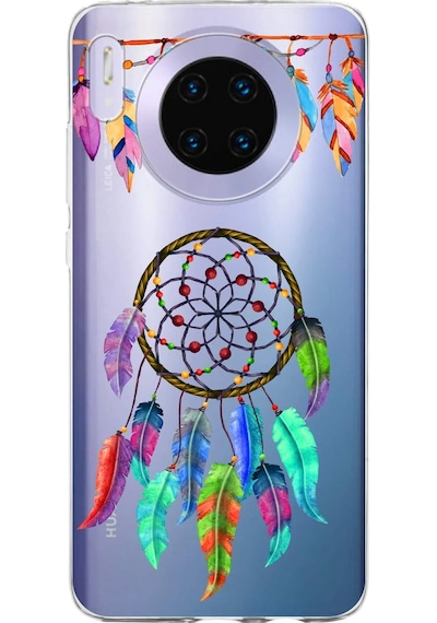 Huawei Mate 30 İle Uyumlu 1mm Slim Fit Nazar Boncuğu 6 Baskılı Şeffaf Kılıf Şeffaf