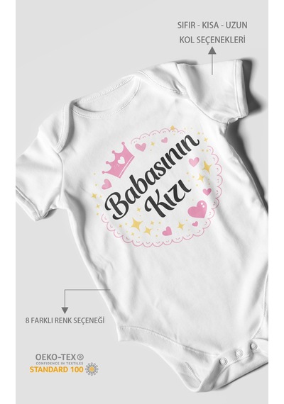 Morivokids Babasının Kızı Kısa Kollu Bebek Body %100 Pamuk Beyaz