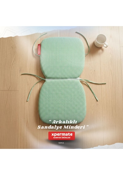 Pötikare Sırtlıklı Sandalye Minderi 42x42 Fermuarlı Yıkanabilir Kılıf Bağcıklı Minder Standart Fit Yeşil