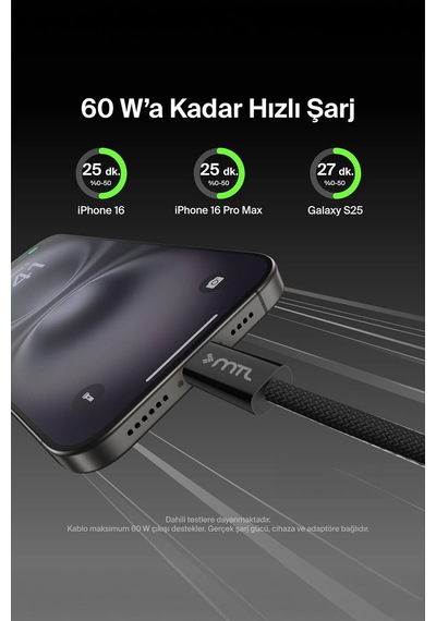 40w Pd Type-c To Type-c Silikon Hızlı Şarj Ve Data Kablosu 1 Metre Siyah Mt2609