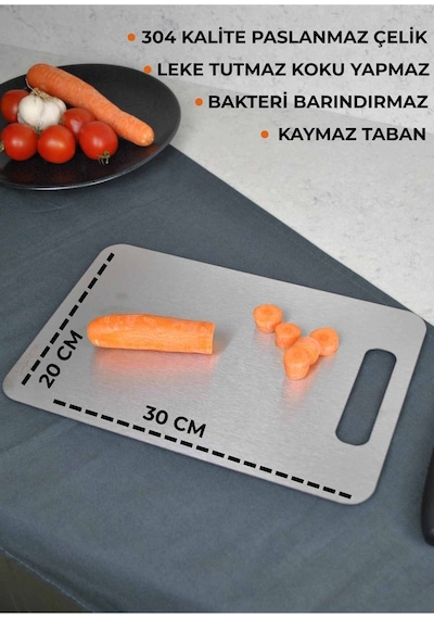 1 Adet Paslanmaz Çelik Kesim Panosu Kesme Tahtası 18/10 Kalite Yeşil
