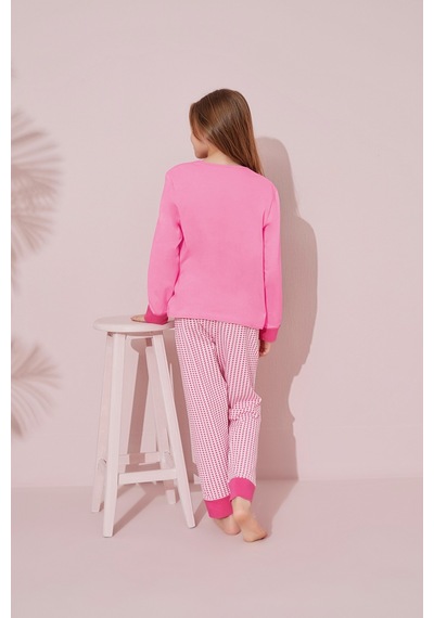 Siyah İnci Pamuklu Örme Pijama Takım 24241071 Pembe