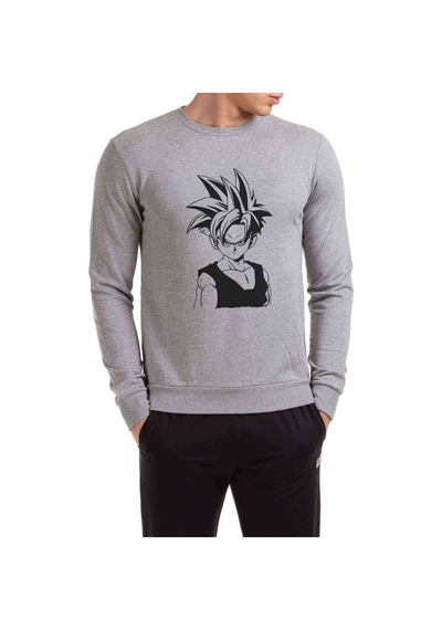 Anime Dragon Ball Baskılı Gri Erkek Örme Sweatshirt (530945293)