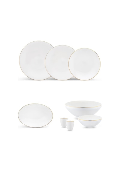 Emsan Alya Beyaz/gold 53 Parça 12 Kişilik New Bone Porselen Yuvarlak Yemek Takımı Beyaz - Gold