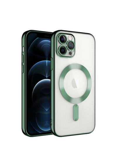 Apple Uyumlu iPhone 13 Pro Max Kılıf Magsafe Özellikli Metal Lazer Silikon Kapak
