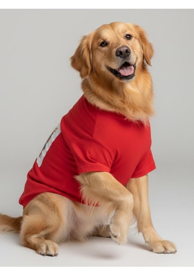 Noel Baba Ve Geyik Baskılı Kırmızı Pamuklu Yılbaşı Köpek Tişörtü Orta Ve Büyük Irklar İçin