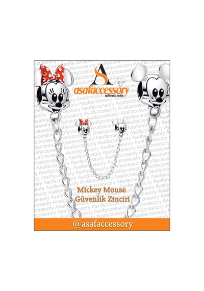 Mickey Mouse Ve Minnie Mouse Güvenlik Zinciri Charm Gümüş Kaplama