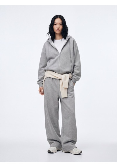 LTB Relaxed Fit Fermuarlı Kapüşonlu Gri Sweatshırt