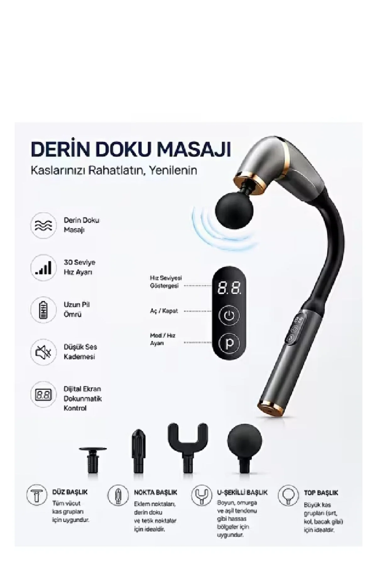 4 Başlıklı Fonksiyonel Masaj Aleti Siyah