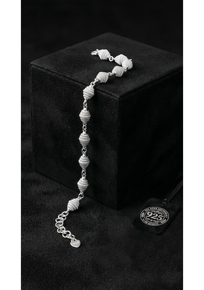 925 Ayar Geleneksel Kafes Telkari El İşi Top Zincir Gümüş Bileklik 13x6mm Gümüş - Rodyum