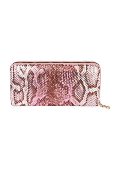 Barsecollection Fermuarlı Yılan Desenli Pembe Kadın Cüzdanı Açık Pembe