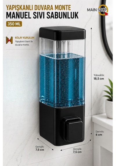 Mainshop 1 Adet Yapışkanlı Duvara Monte Banyo Ve Mutfak Manuel Sıvı Sabunluk 350 Ml Doldurulabilir M-53