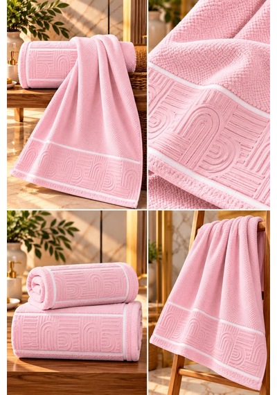 Jakarlı Büyük Boy Banyo Havlusu Premium Sıkı Dokuma %100 Organik Pamuk 90x150 Cm Pembe - 945284492 Pembe
