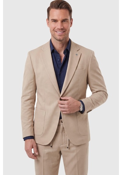 Deepsea Bej Premium Çizgi Dokulu Slim Fit Likralı 2 Li Erkek Takım Elbise 2600821