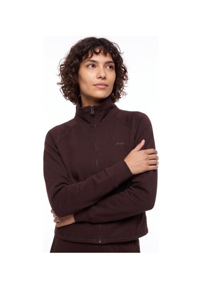 Jeep J6wl-swt7032 Kahve Kadın Dik Yaka Baskılı Relaxed Cepli Örme Sweatshirt