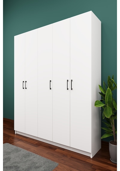 Asra Trend Vestiyer & Portmanto V-09 %100 MDF 5 Kapaklı Geniş Ayakkabılık Beyaz