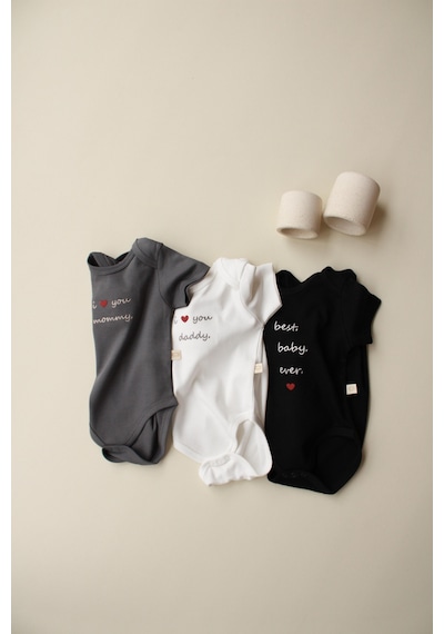 Oh La La Koala 3lü Nakışlı Kısa Kollu Çıt Çıtlı Body Zıbın Model 7 Çok Renkli