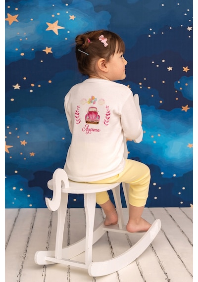 Pia Baby İsimli Kız Çocuk Pijama Takımı %100 Pamuk Penye İsme Özel Baskılı Kişiselleştirilebilir Pijama Seti 20214p14pi Krem